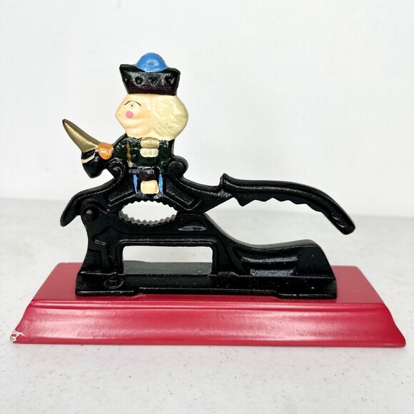 Vintage‎ Nutcracker on Stand Cast Iron on Wooden Base Solider Man - Picture 1 of 8